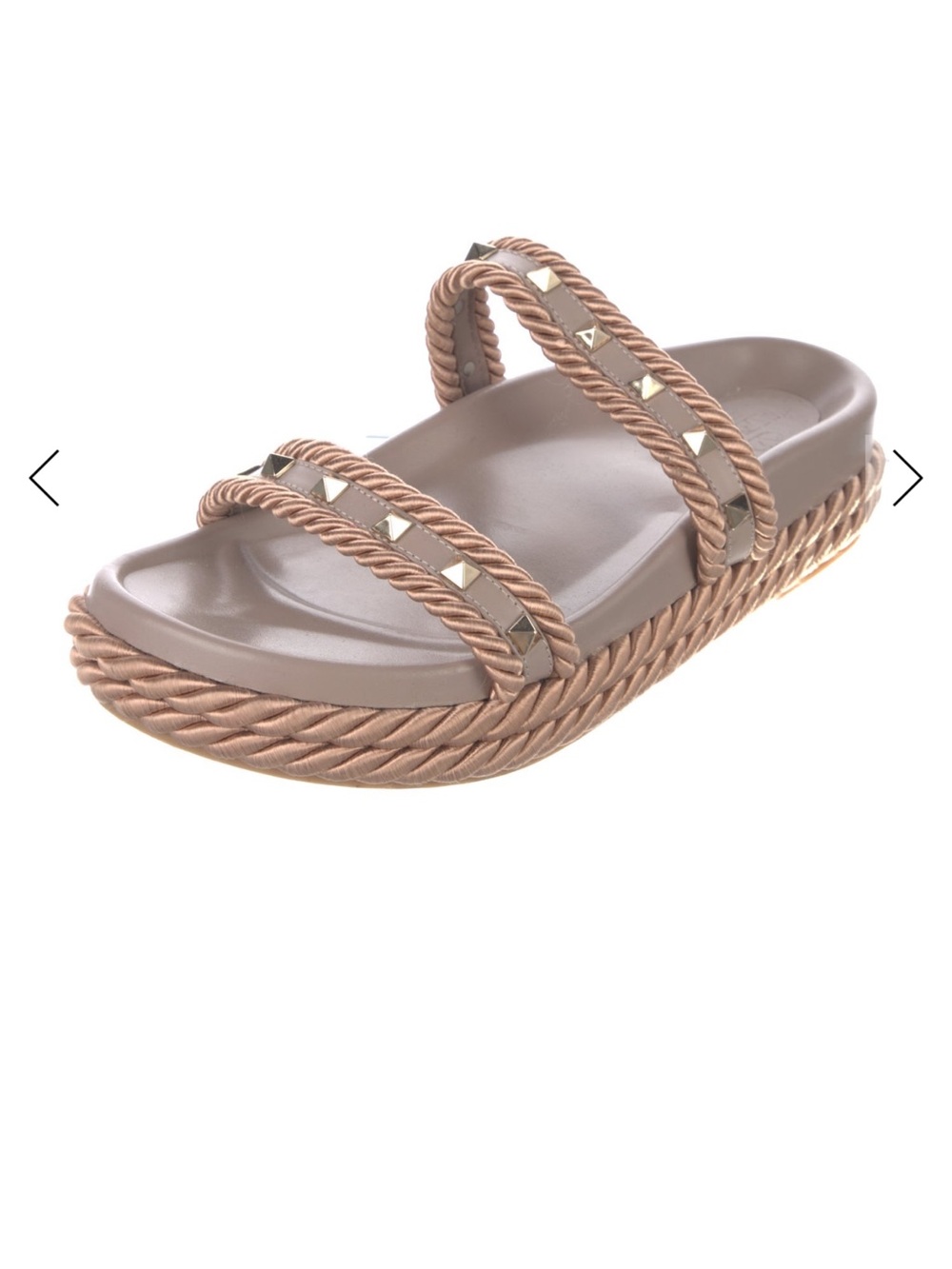 Valentino Garavani Taupe Braided Rope Stud Slide Sandals